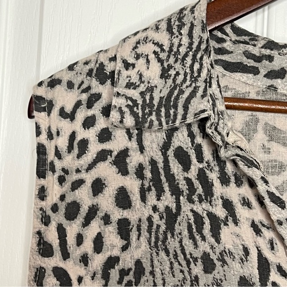 LUNGO L'Arno Leopard 100% Linen italian Sleeveless Collared Dress oversized 2XL - Picture 9 of 13